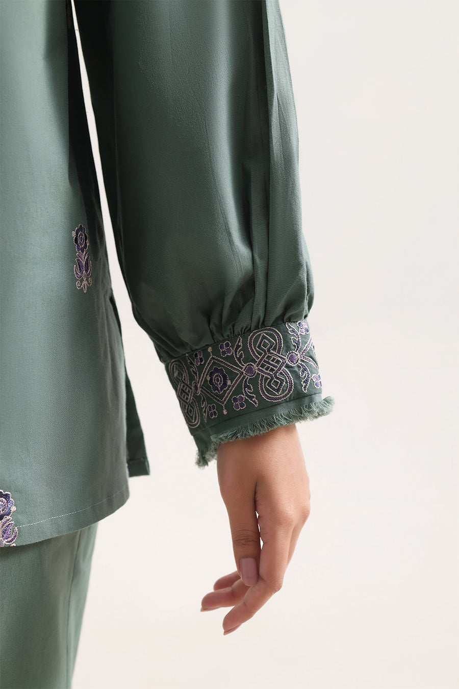 Solid Embroidered Poplin Stitched 2 piece (Shirt/Trouser) - Pehnaawaa