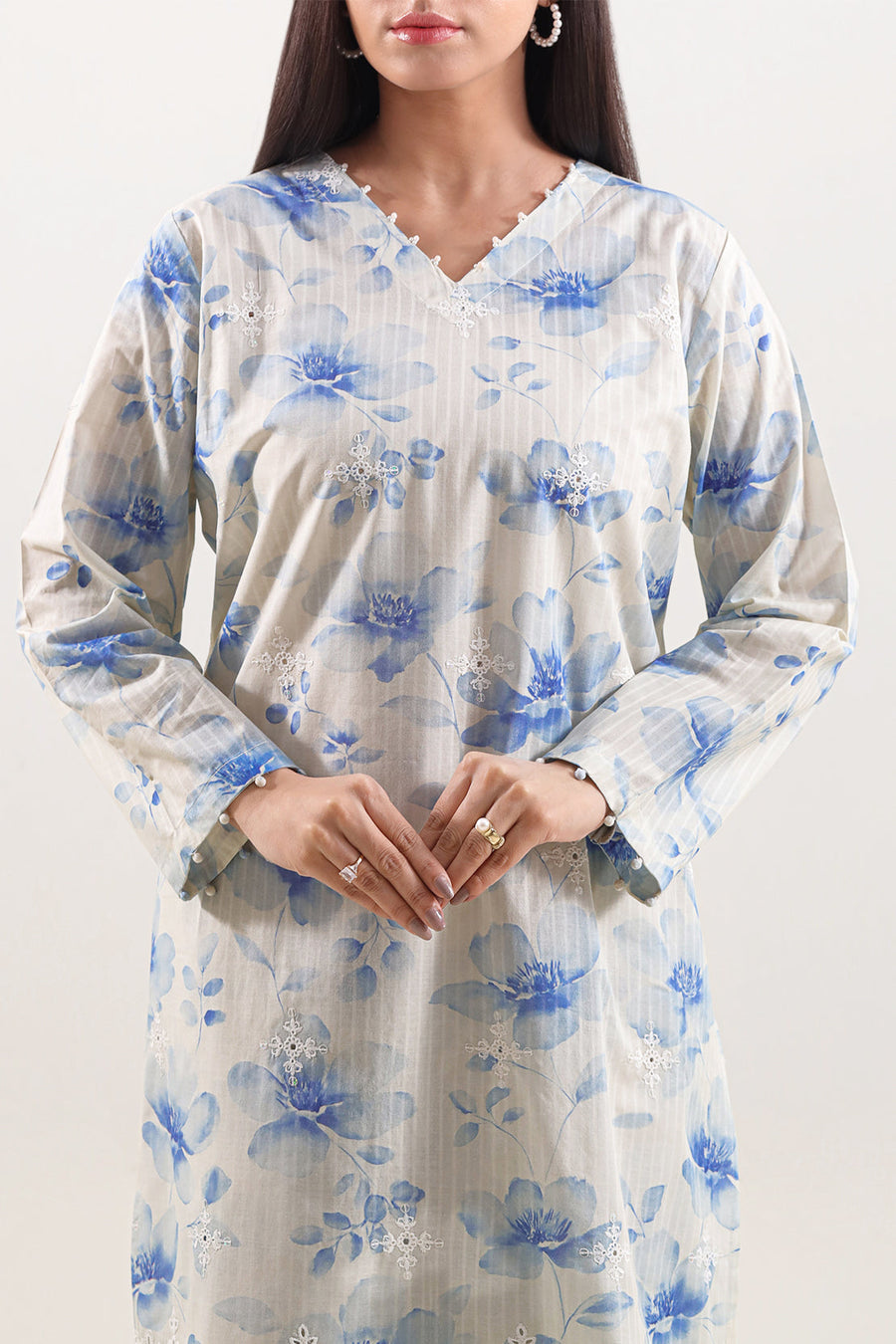 Printed Embroidered Self Strip Lawn Stitched 2 Piece (Shirt/Trouser) - Pehnaawaa