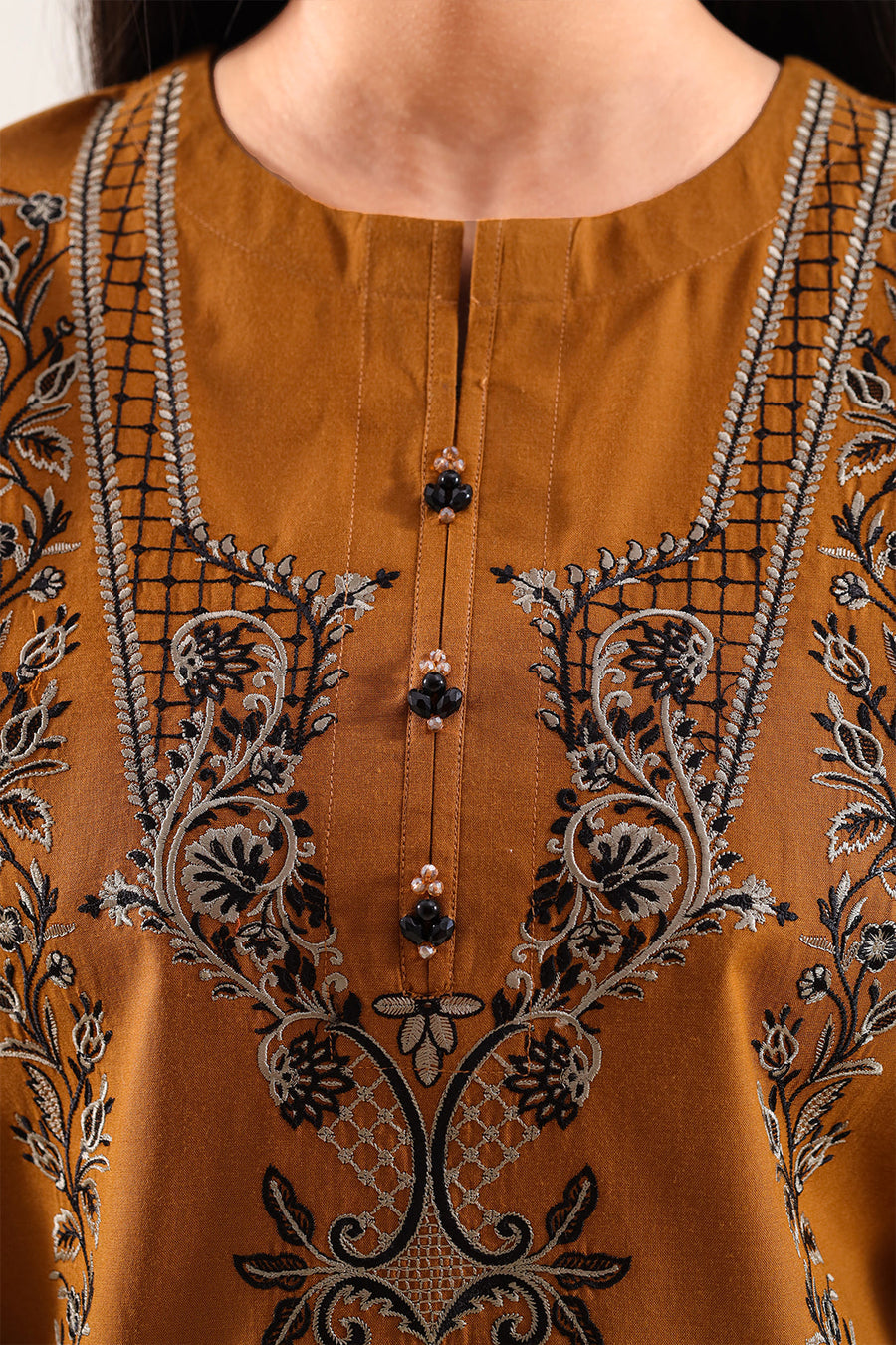 Solid Embroidered Cotton Stitched 2 Piece (Shirt/Trouser) - Pehnaawaa