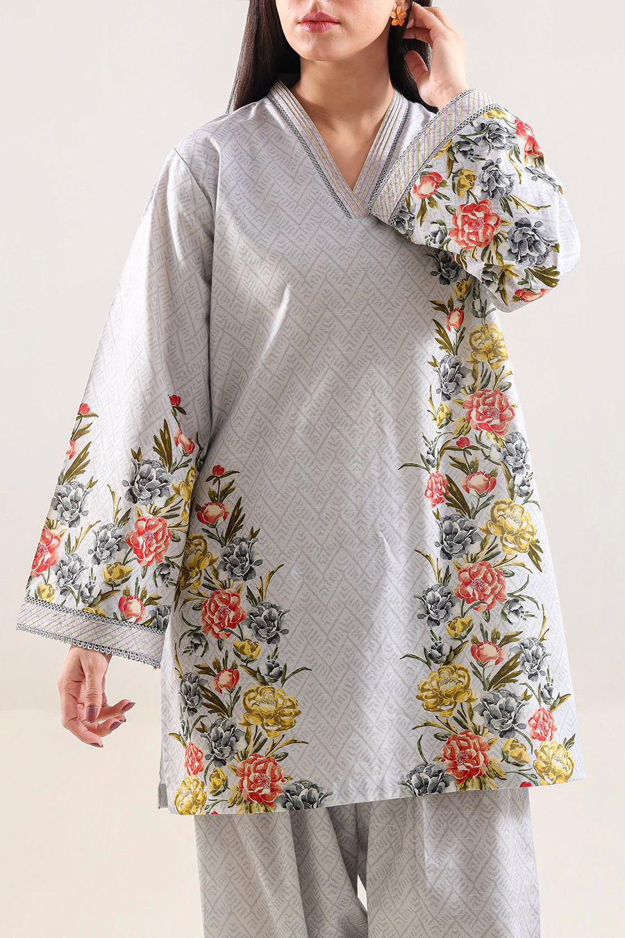 Printed Embroidered Khaddar Stitched Shirt