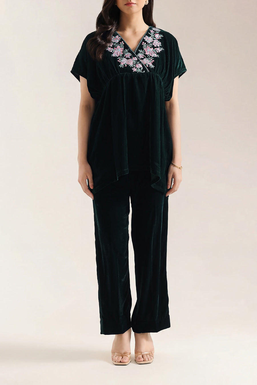 Green Velvet Embroidered | Stitched - Pehnaawaa