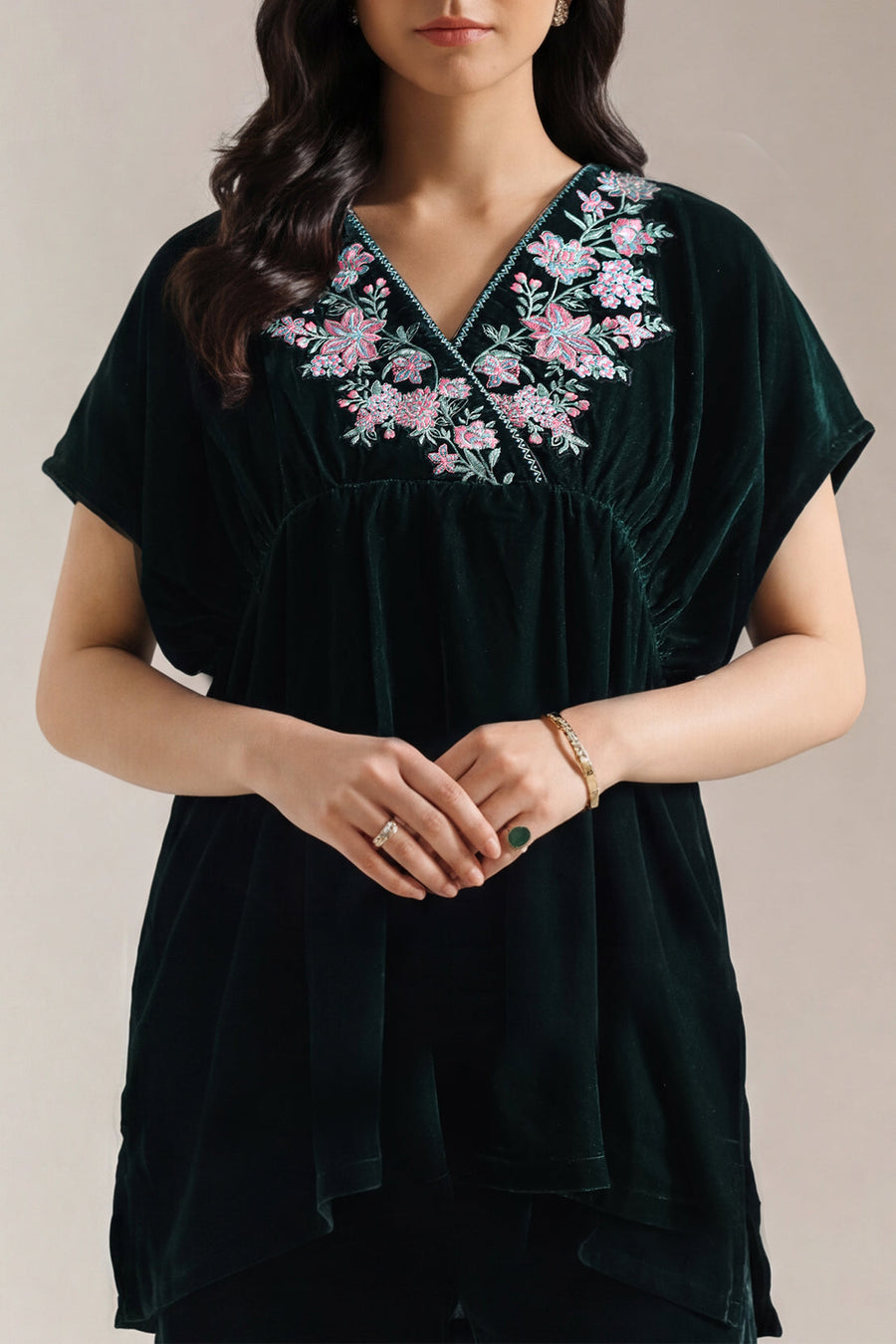 Green Velvet Embroidered | Stitched - Pehnaawaa