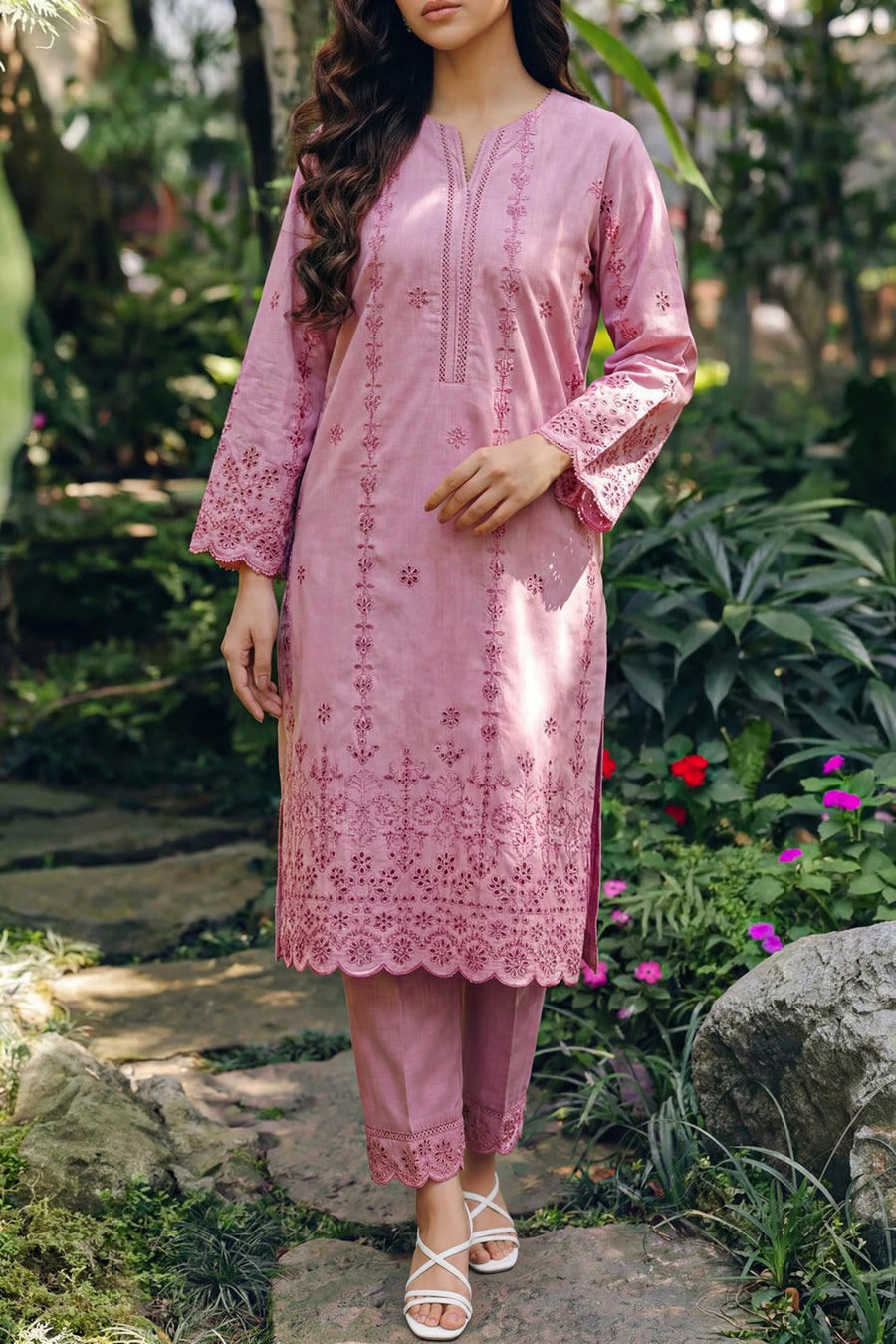 Solid Embroidered Lawn Stitched 2 Piece (Shirt/Trouser) - Pehnaawaa