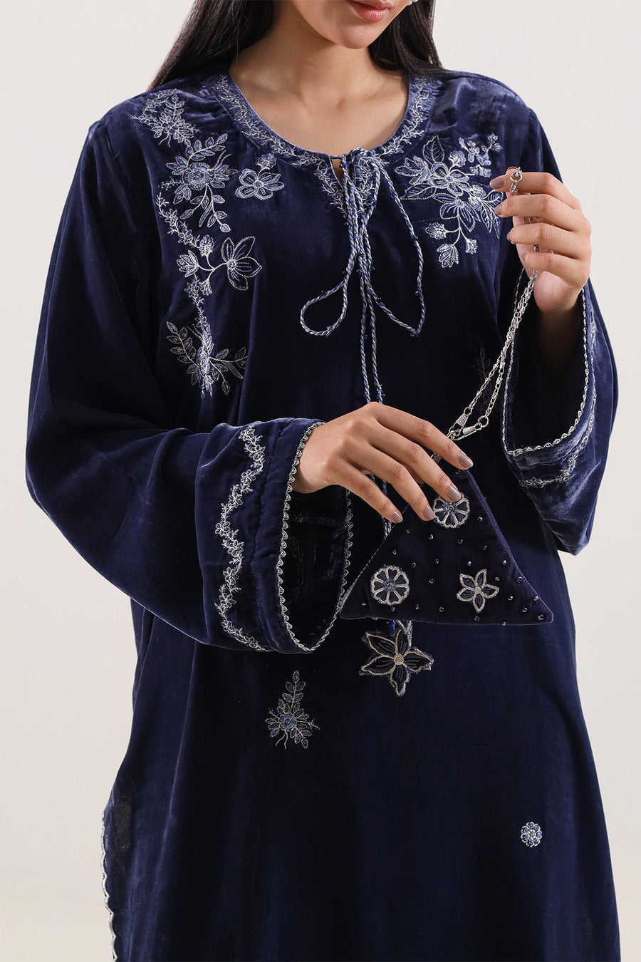 Solid Embroidered Velvet Stitched (Shirt/Trouser)