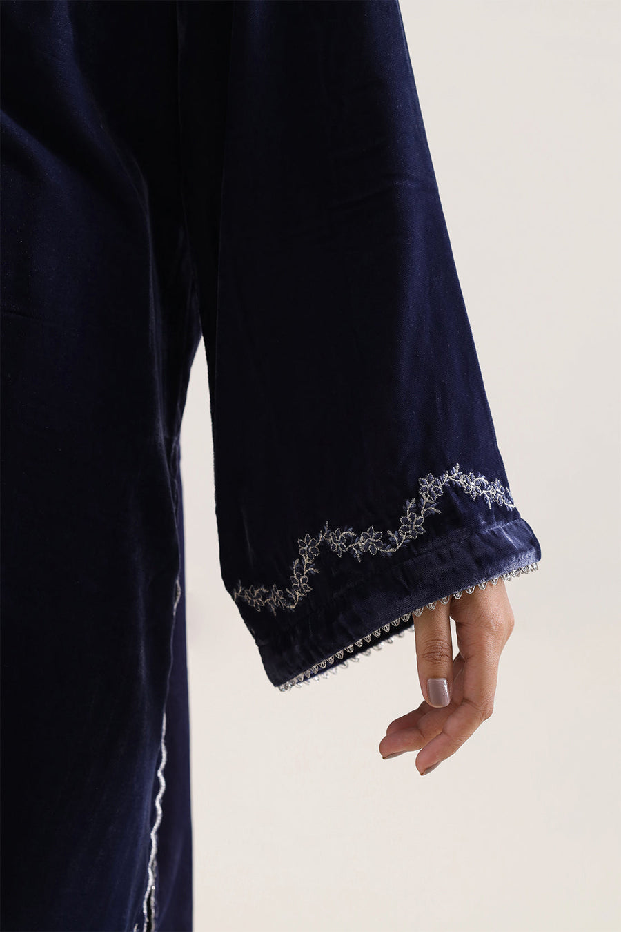 Solid Embroidered Velvet Stitched (Shirt/Trouser)