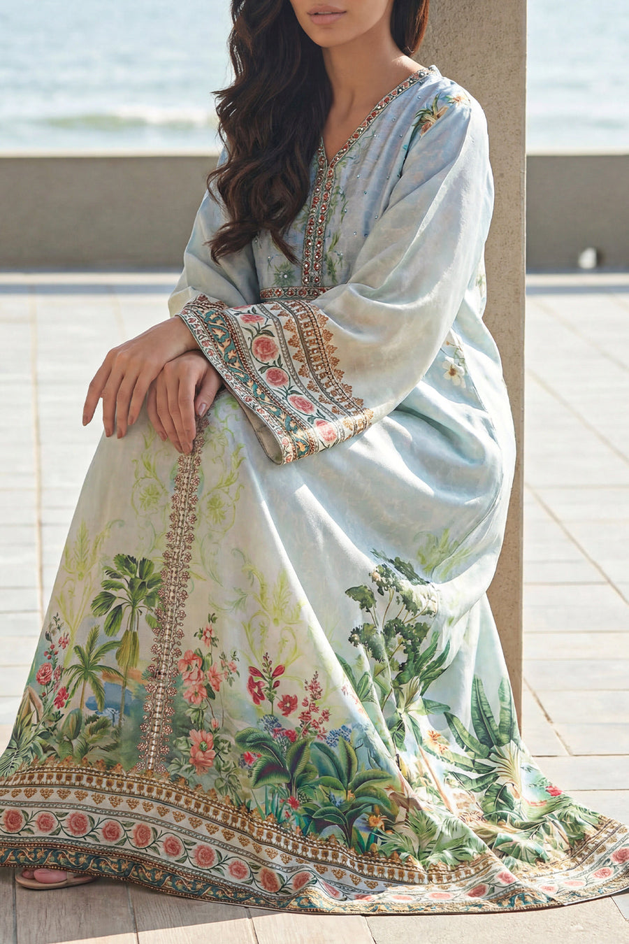 Printed Kaftaan Shamose Silk Stitched Dress - Pehnaawaa