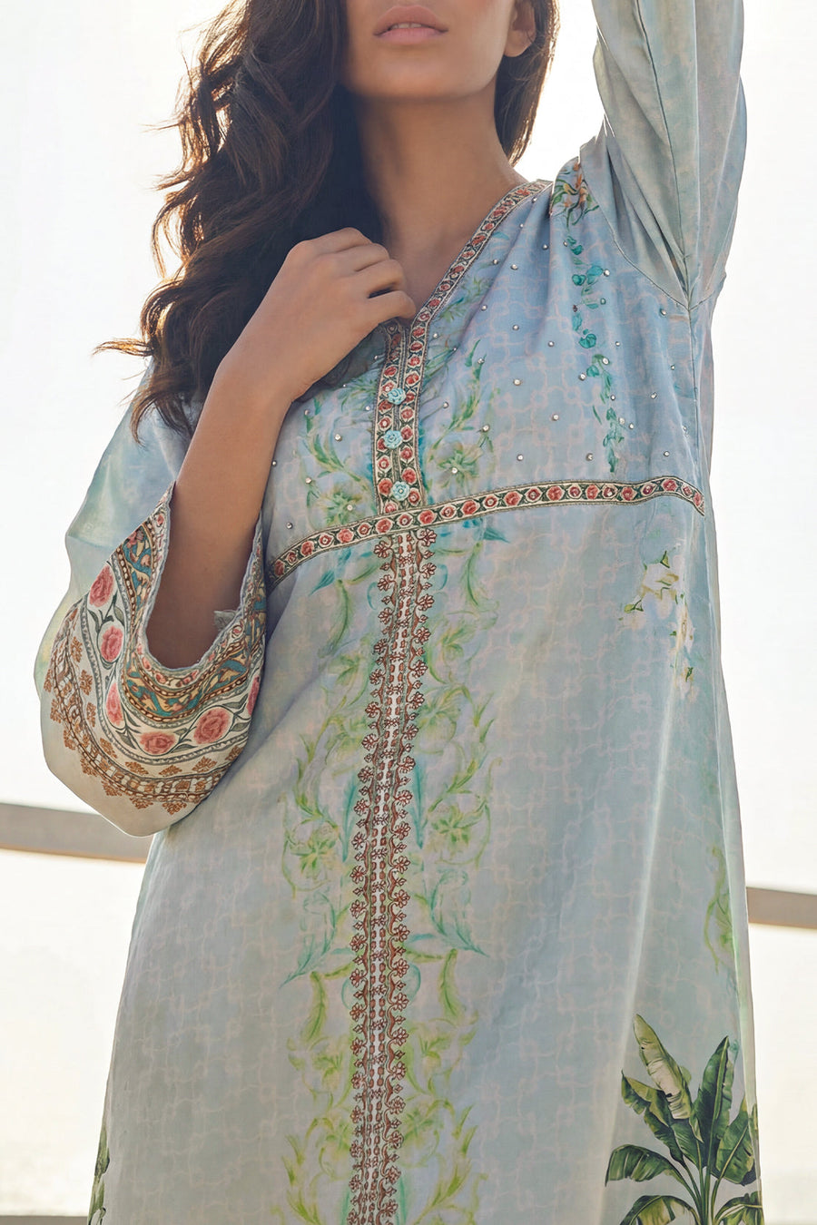 Printed Kaftaan Shamose Silk Stitched Dress - Pehnaawaa