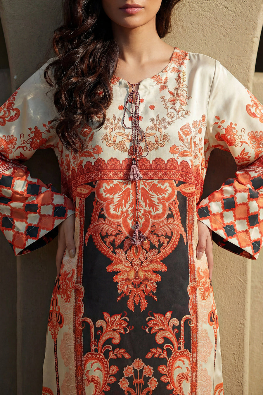 Printed Kaftaan Shamose Silk Stitched Dress - Pehnaawaa
