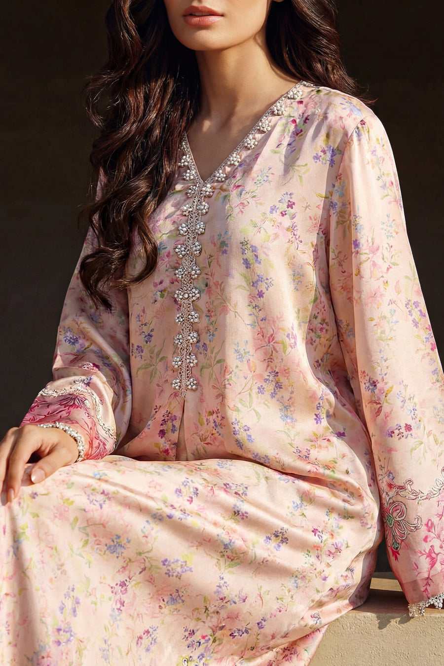 Printed Kaftaan Shamose Silk Stitched Dress - Pehnaawaa
