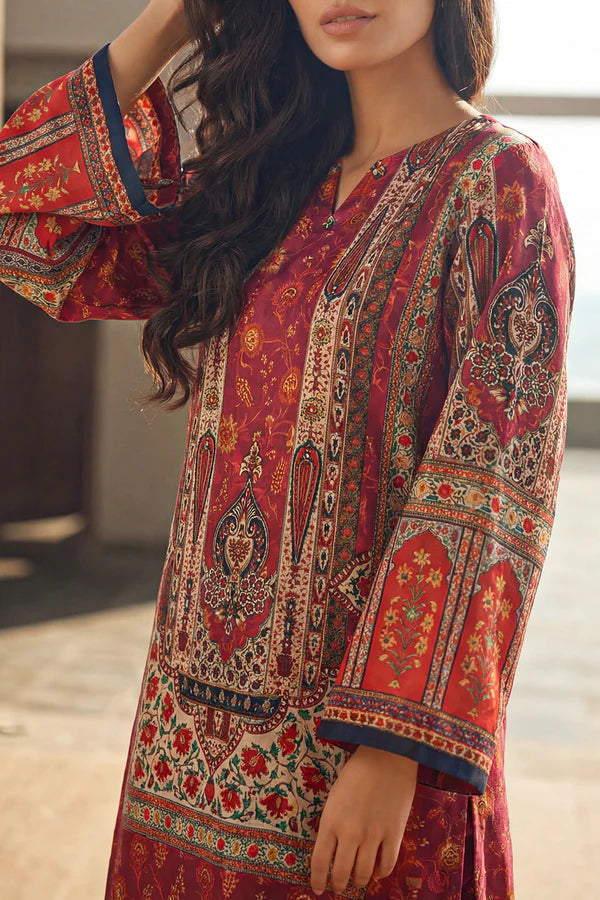Maroon Shamose Silk Stitched Dress - Pehnaawaa