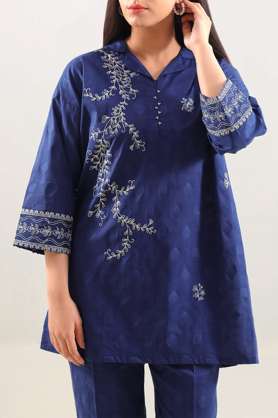 Embroidered Cotton Jacquard Stitched 2 Piece (Shirt/Trouser) - Pehnaawaa