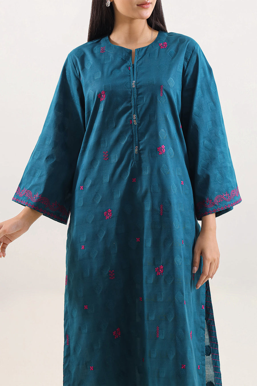 Embroidered Cotton Jacquard Stitched 2 Piece (Shirt/Trouser) - Pehnaawaa