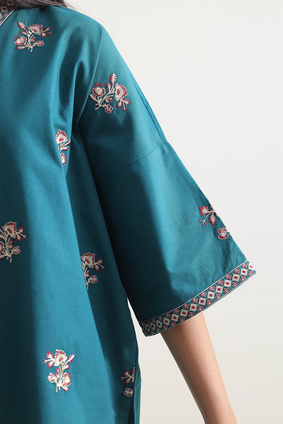 Solid Embroidered Poplin Stitched 2 piece (Shirt/Trouser) - Pehnaawaa
