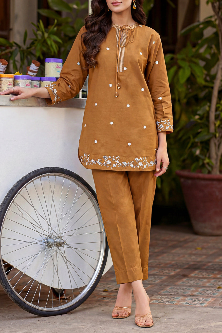 Solid Embroidered Poplin Stitched 2 piece (Shirt/Trouser) - Pehnaawaa