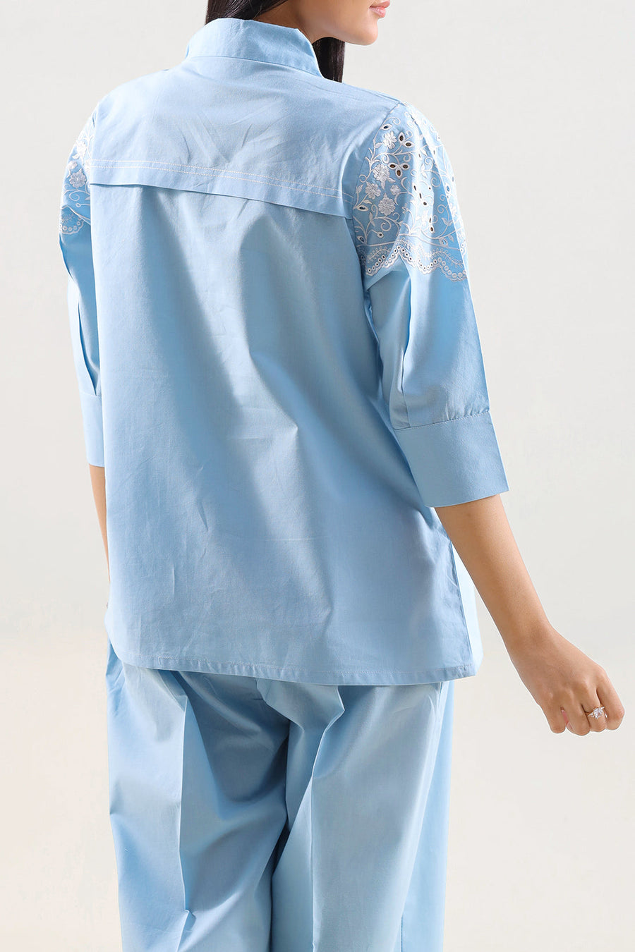 Solid Embroidered Poplin Stitched 2 piece (Shirt/Trouser) - Pehnaawaa