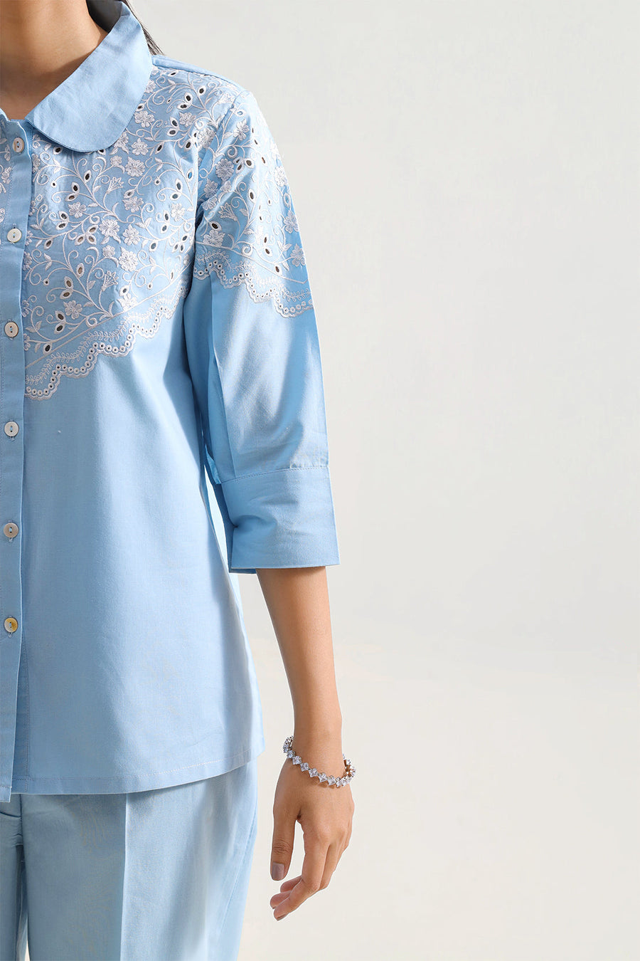 Solid Embroidered Poplin Stitched 2 piece (Shirt/Trouser) - Pehnaawaa