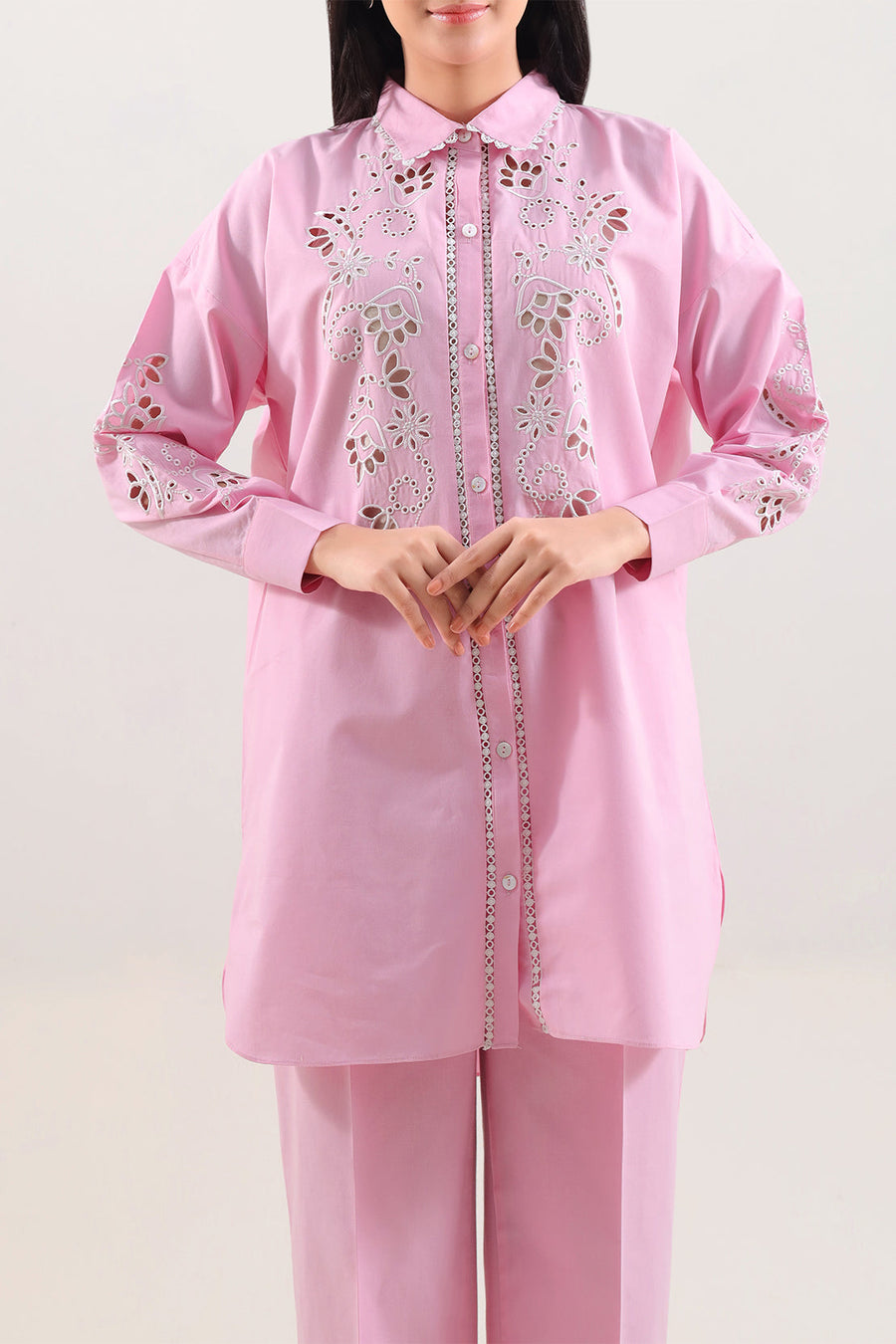 Solid Embroidered Poplin Stitched 2 piece (Shirt/Trouser) - Pehnaawaa