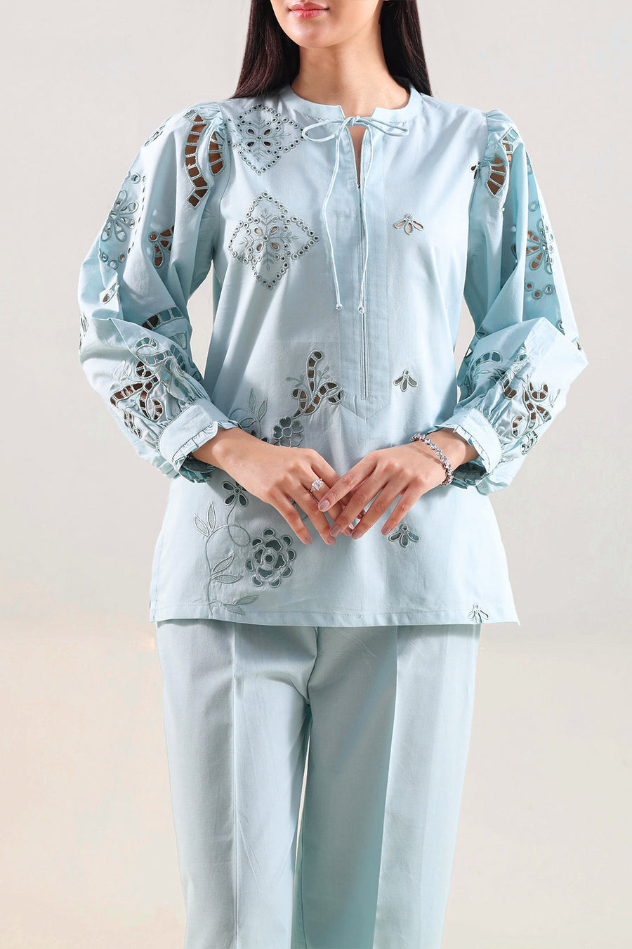 Solid Embroidered Poplin Stitched 2 piece (Shirt/Trouser)