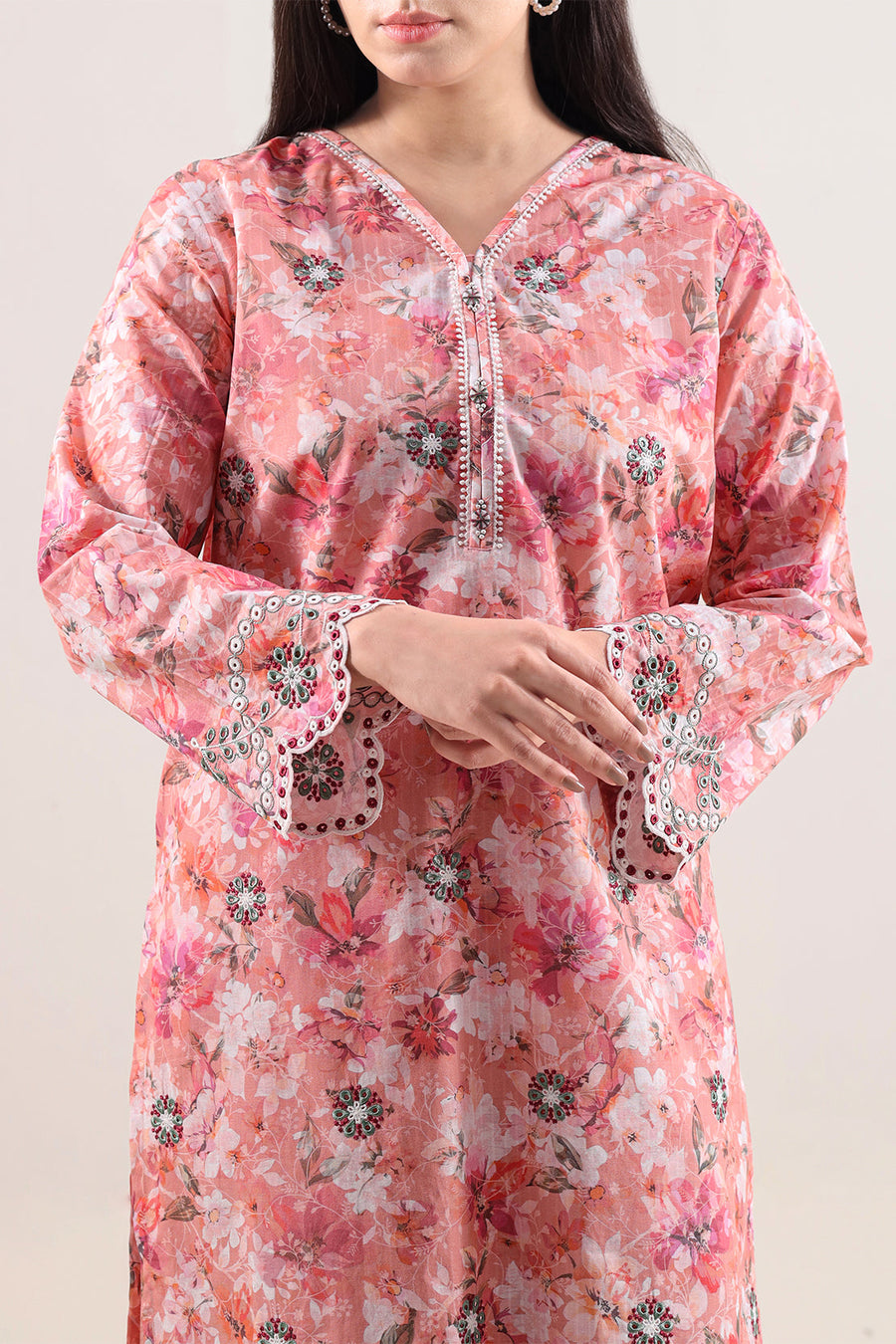 Printed Embroidered Self Strip Lawn Stitched 2 Piece (Shirt/Trouser) - Pehnaawaa