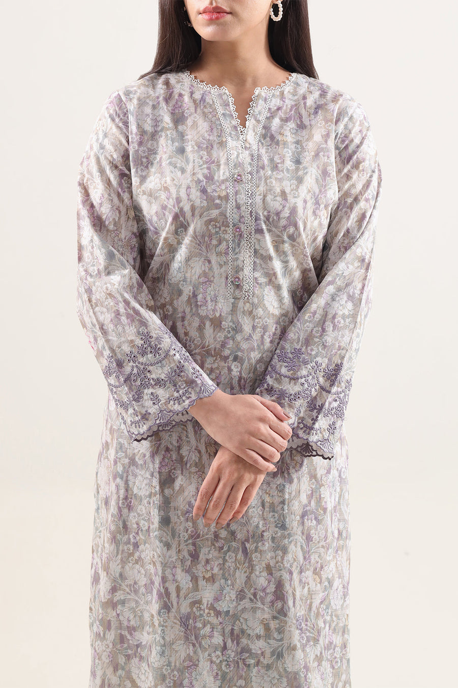 Printed Embroidered Self Strip Lawn Stitched 2 Piece (Shirt/Trouser) - Pehnaawaa