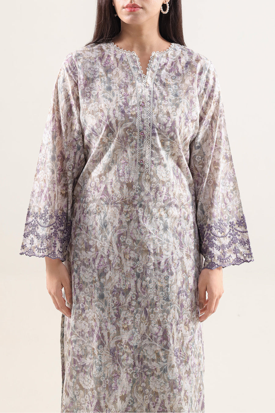 Printed Embroidered Self Strip Lawn Stitched 2 Piece (Shirt/Trouser) - Pehnaawaa