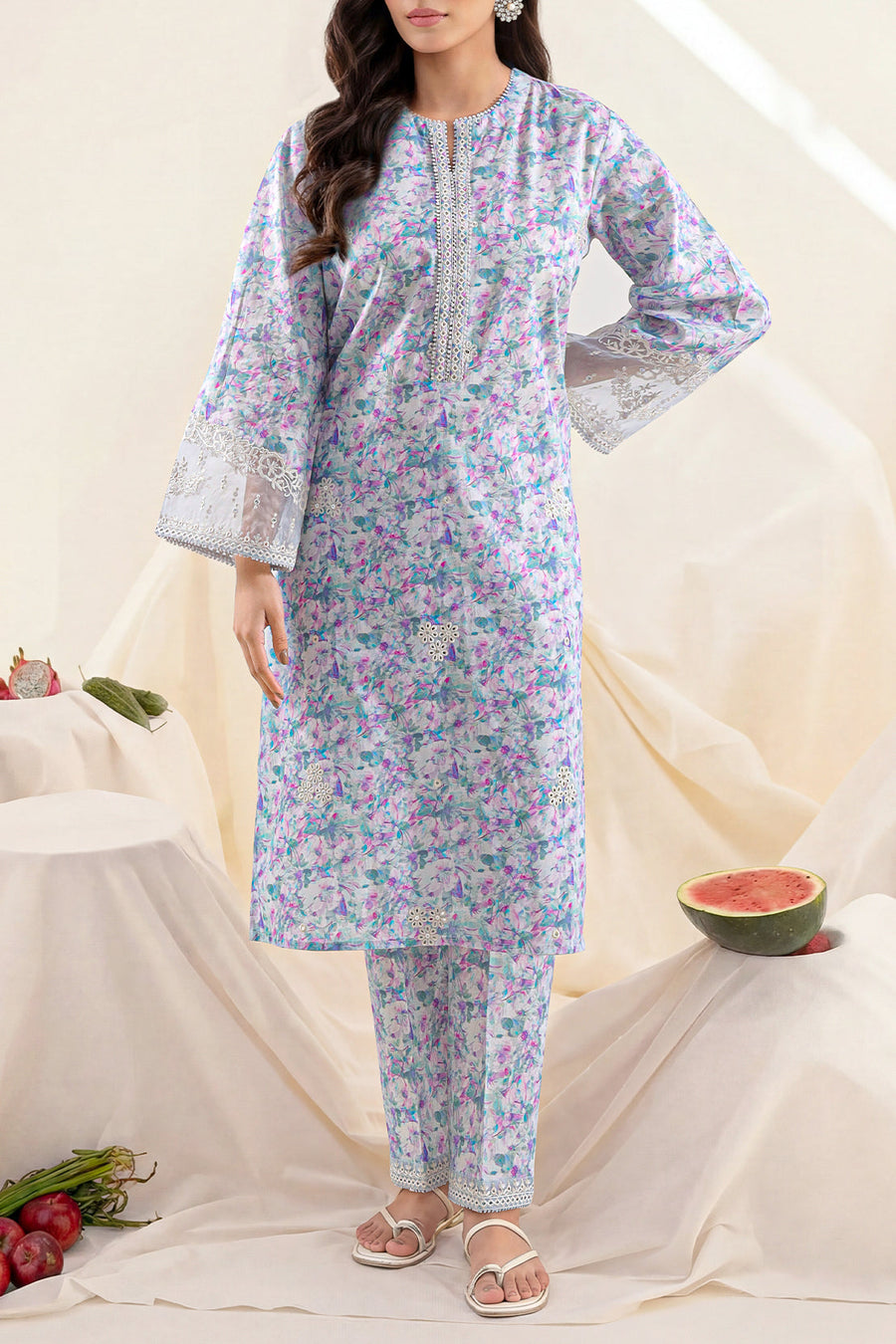 Stitched Printed Embroidered Lawn 2 Piece (Shirt/Trouser) - Pehnaawaa