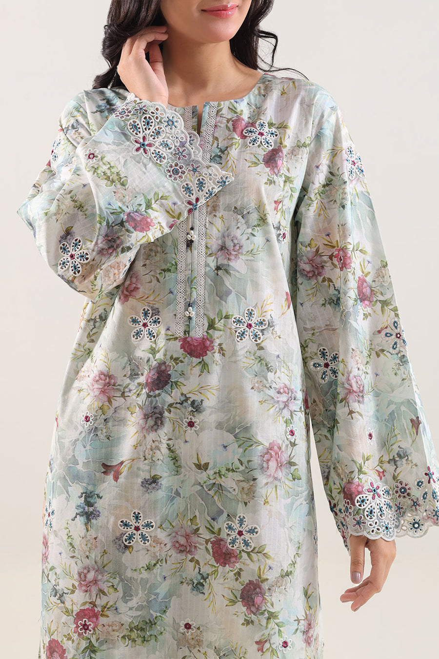 Printed Embroidered Self Strip Lawn Stitched 2 Piece (Shirt/Trouser) - Pehnaawaa