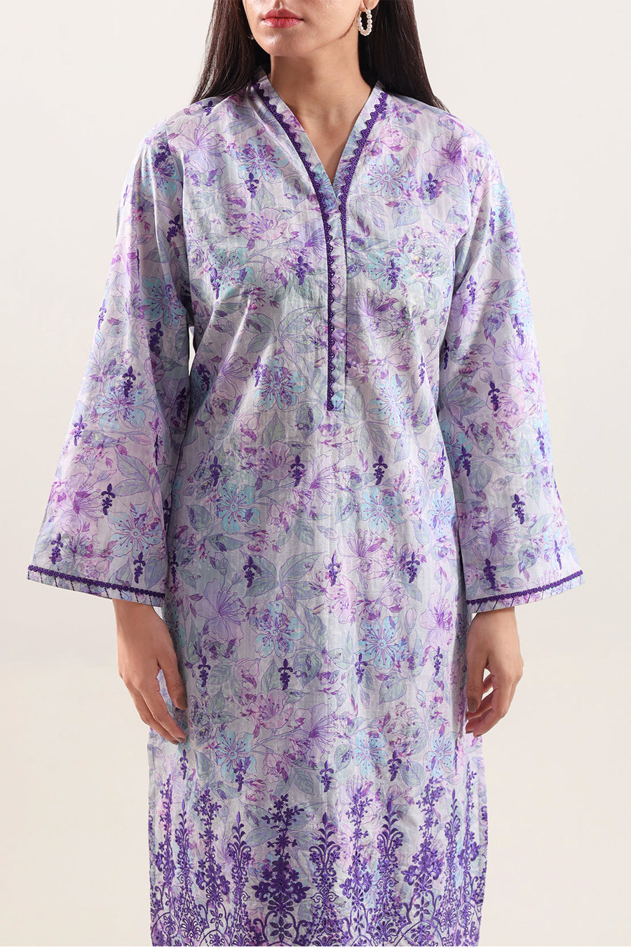 Printed Embroidered Self Strip Lawn Stitched 2 Piece (Shirt/Trouser) - Pehnaawaa