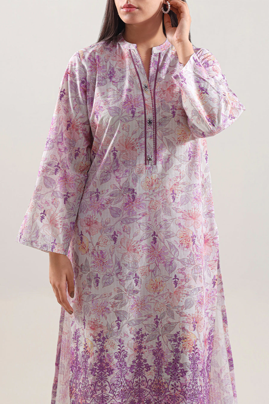 Printed Embroidered Self Strip Lawn Stitched 2 Piece (Shirt/Trouser) - Pehnaawaa