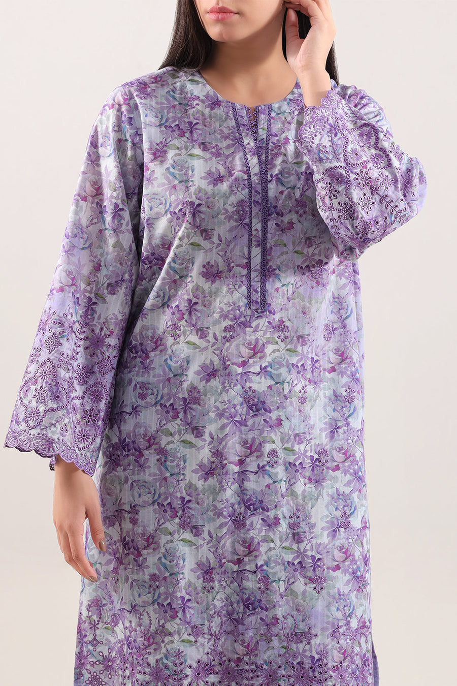 Printed Embroidered Self Strip Lawn Stitched 2 Piece (Shirt/Trouser) - Pehnaawaa