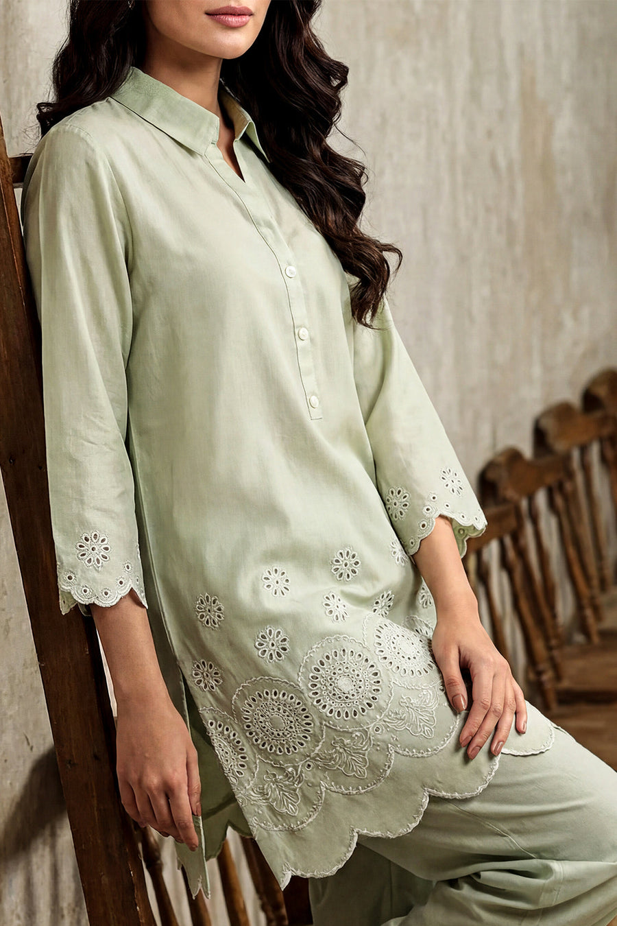 Solid Embroidered Cambric Stitched 2 Piece (Shirt/Trouser) - Pehnaawaa