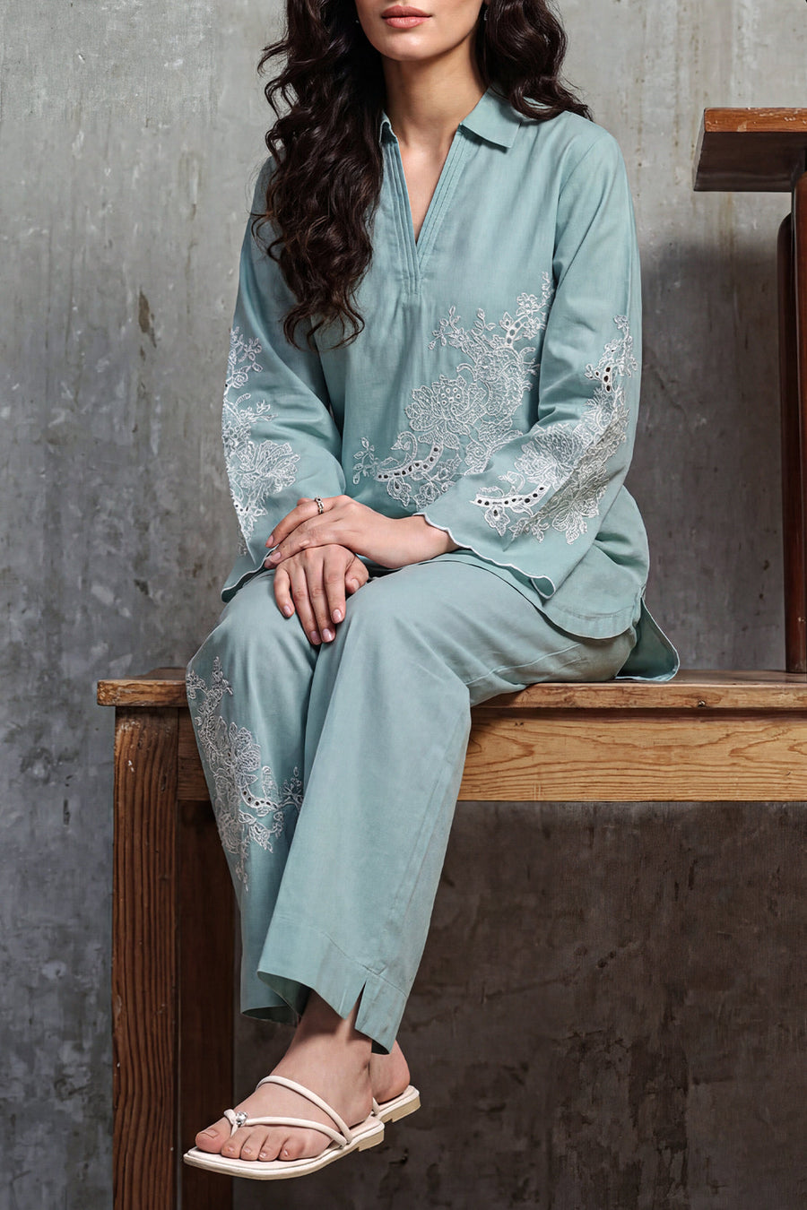 Solid Embroidered Cambric Stitched 2 Piece (Shirt/Trouser) - Pehnaawaa