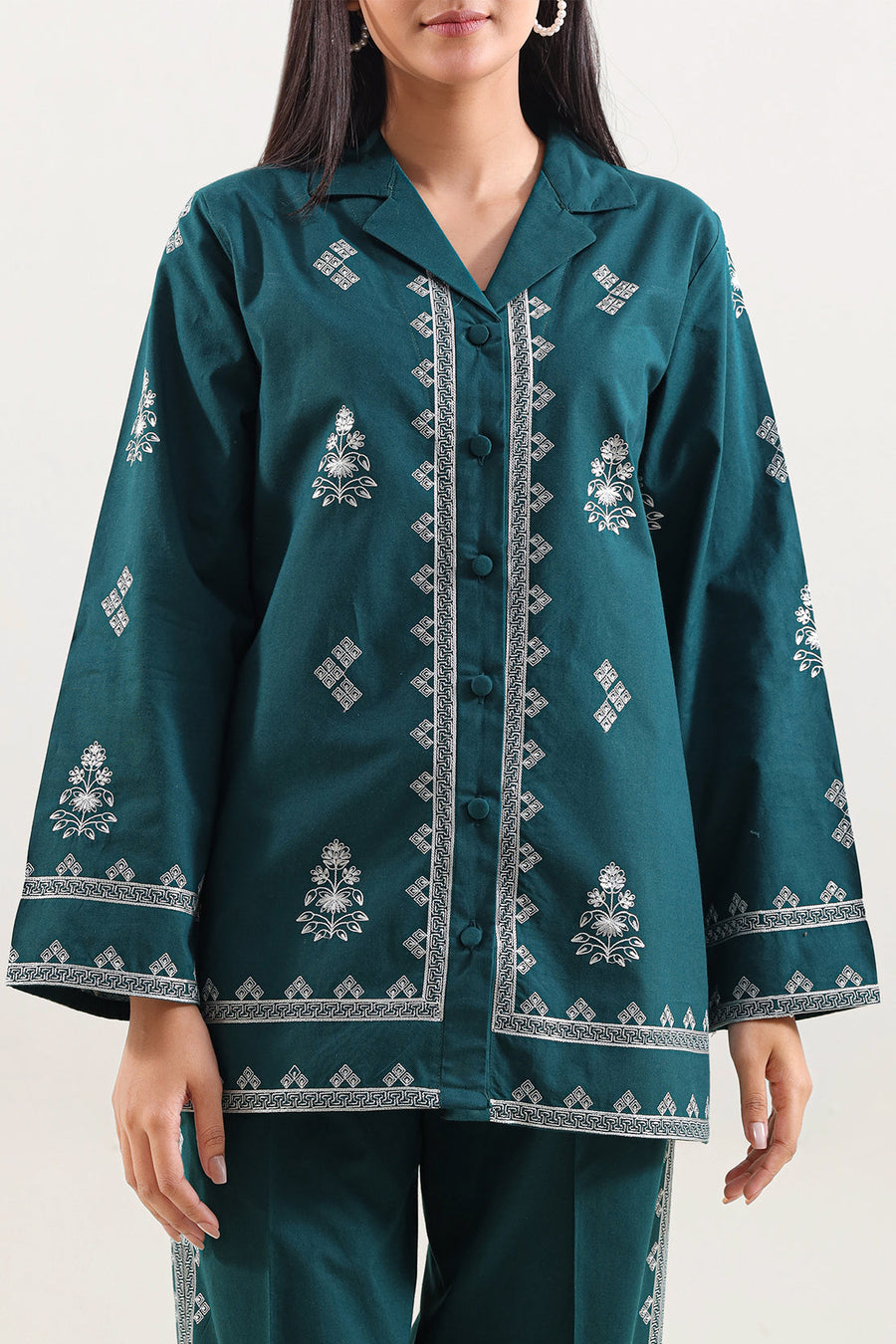 Solid Embroidered Poplin Stitched 2 piece (Shirt/Trouser) - Pehnaawaa