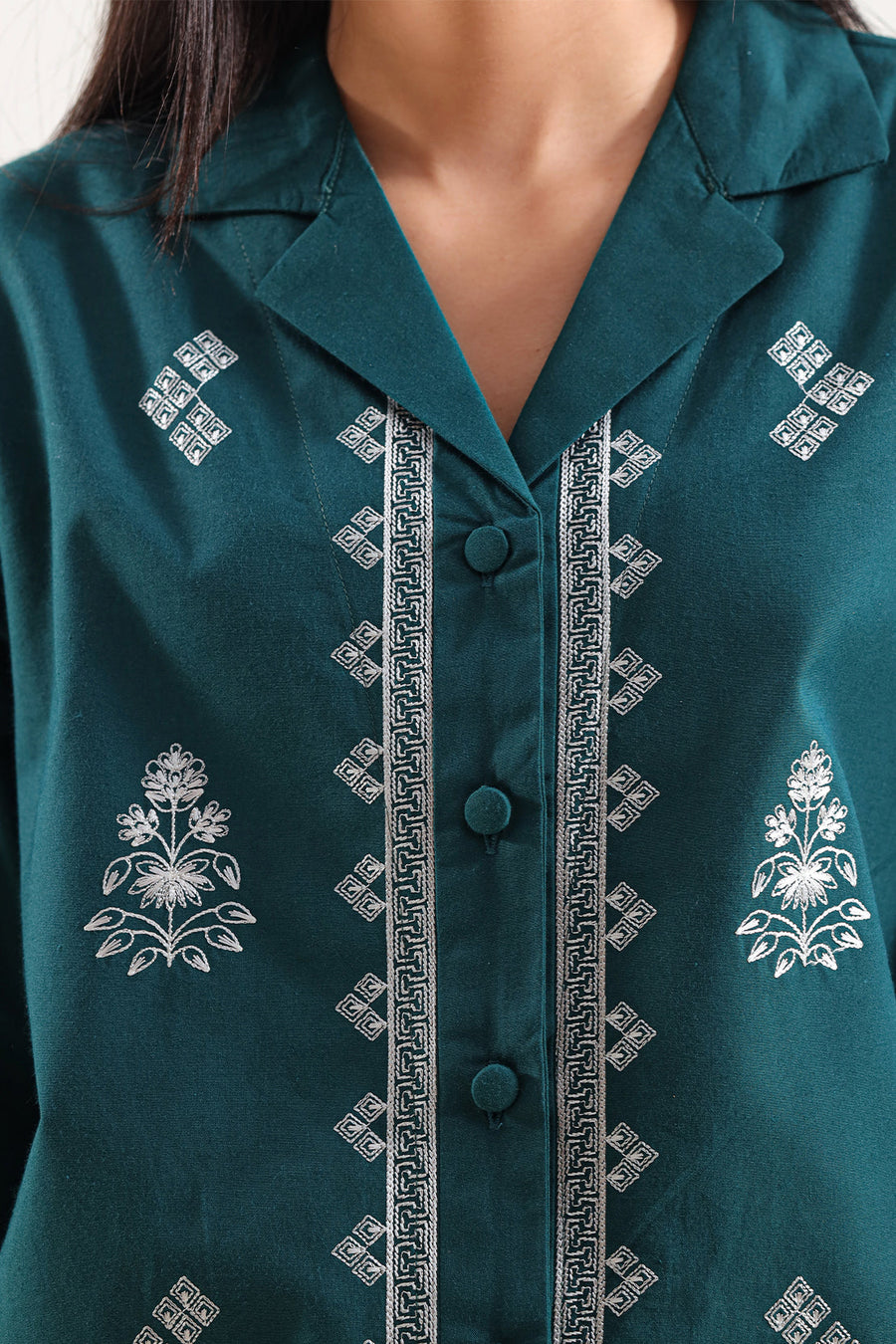 Solid Embroidered Poplin Stitched 2 piece (Shirt/Trouser) - Pehnaawaa