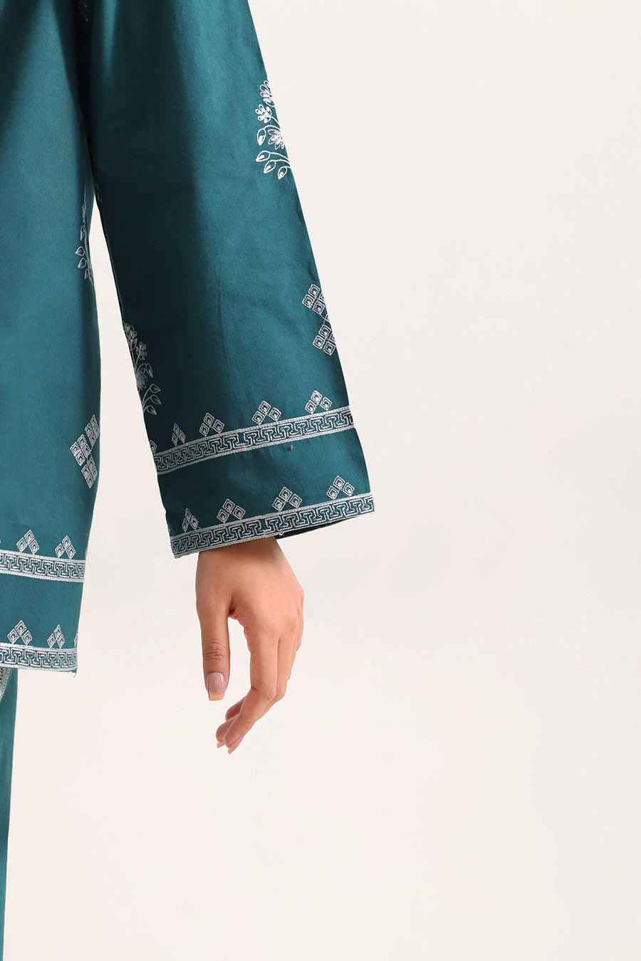 Solid Embroidered Poplin Stitched 2 piece (Shirt/Trouser) - Pehnaawaa