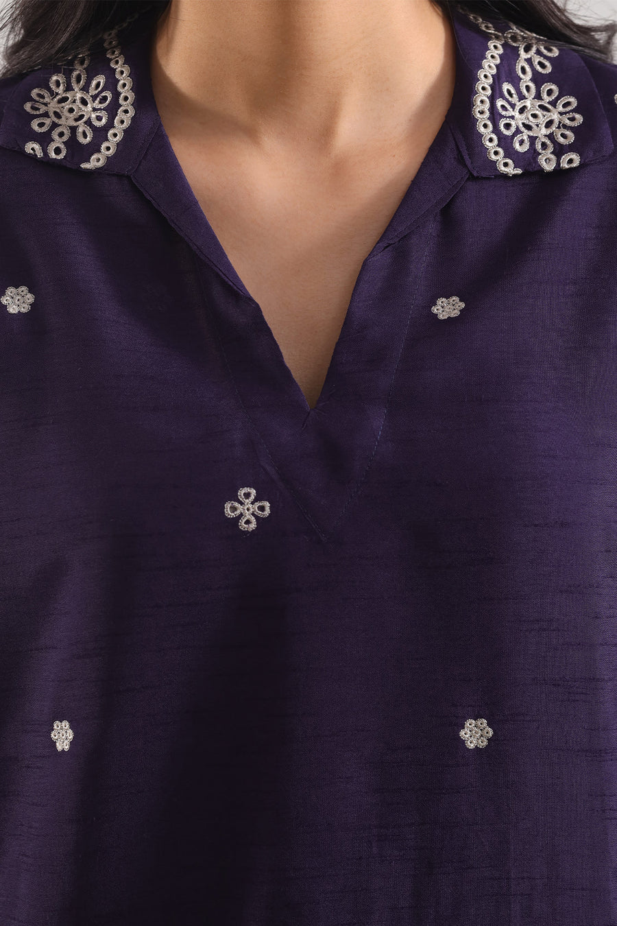 Solid Embroidered Korean Raw Silk Stitched 2 Piece (Shirt/Trouser)