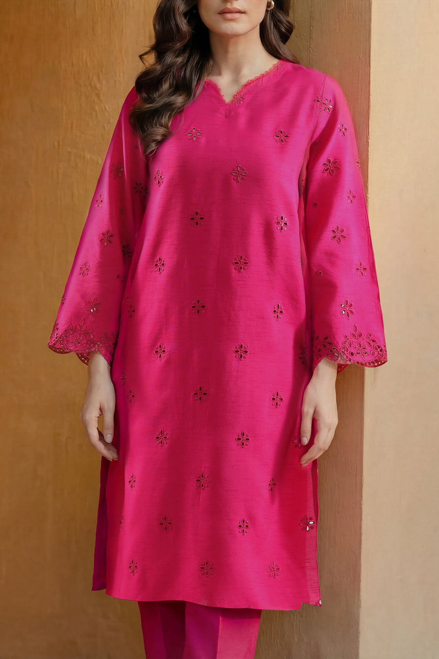 Solid Embroidered Korean Silk Stitched 2 Piece (Shirt/Trouser) - Pehnaawaa