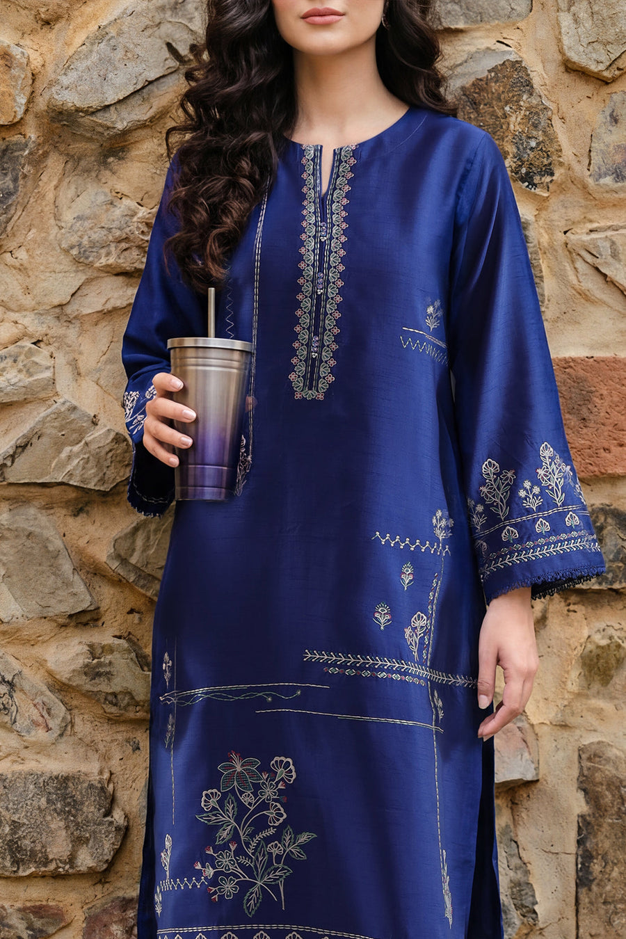 Solid Embroidered Korean Raw Silk Stitched (Shirt/Trouser) - Pehnaawaa