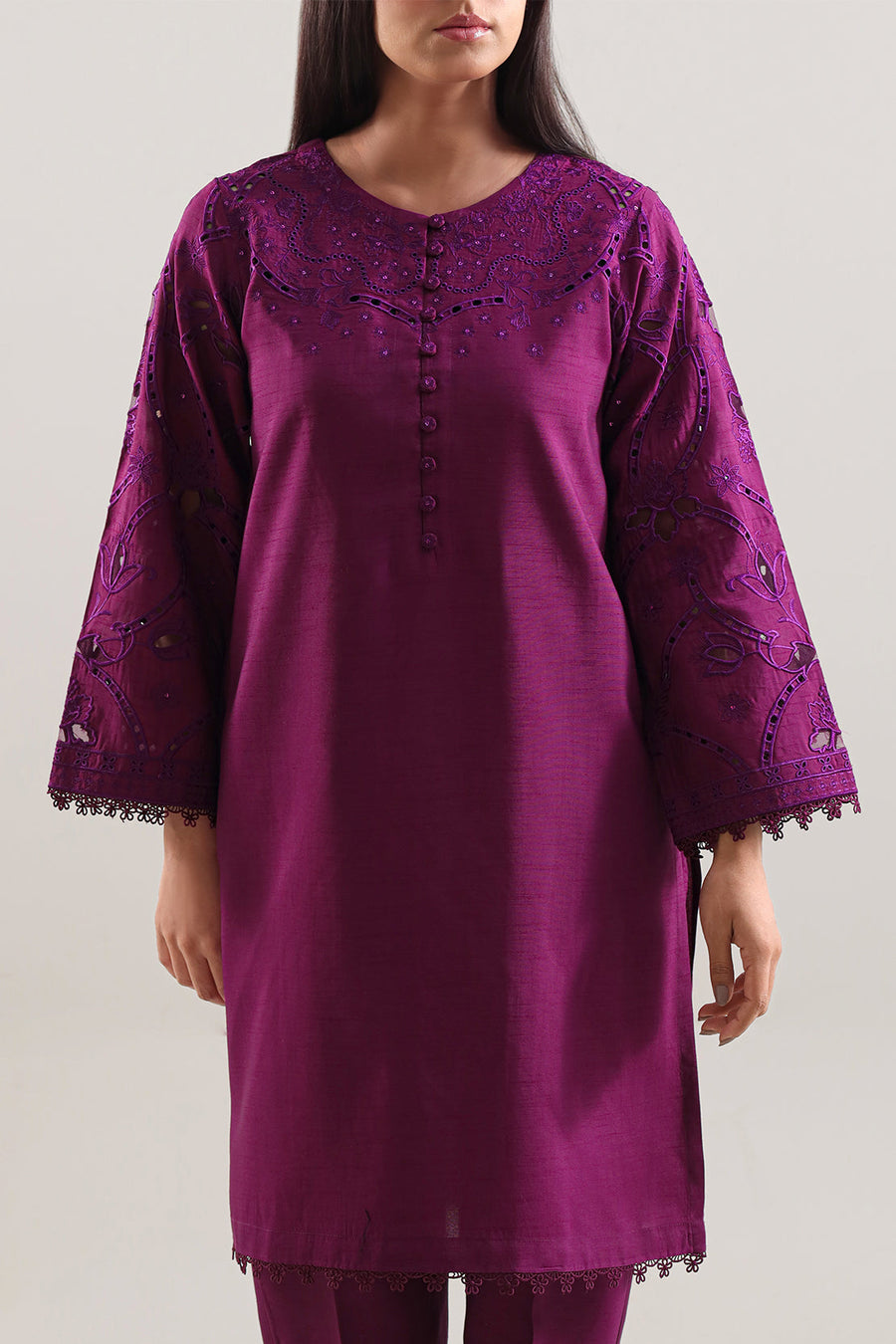 Solid Embroidered Korean Silk Stitched 2 Piece (Shirt/Trouser) - Pehnaawaa