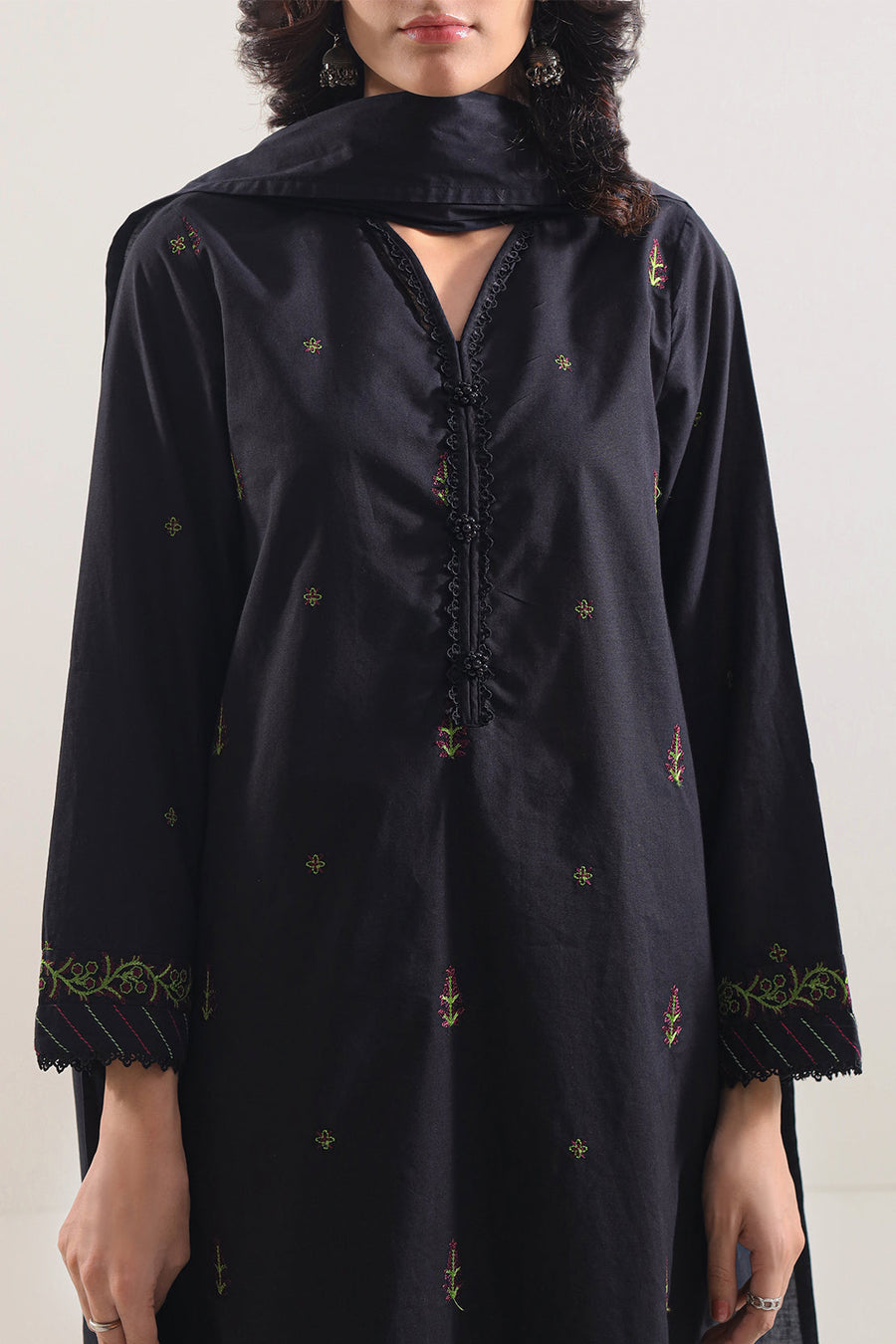 Solid Embroidered Cotton Stitched 2 Piece (Shirt/Trouser) - Pehnaawaa