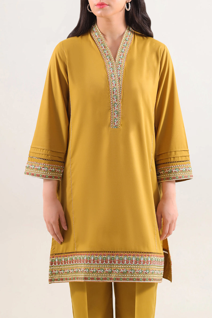 Solid Embroidered Easy Care Fabric Stitched 2 Piece (Shirt/Trouser)