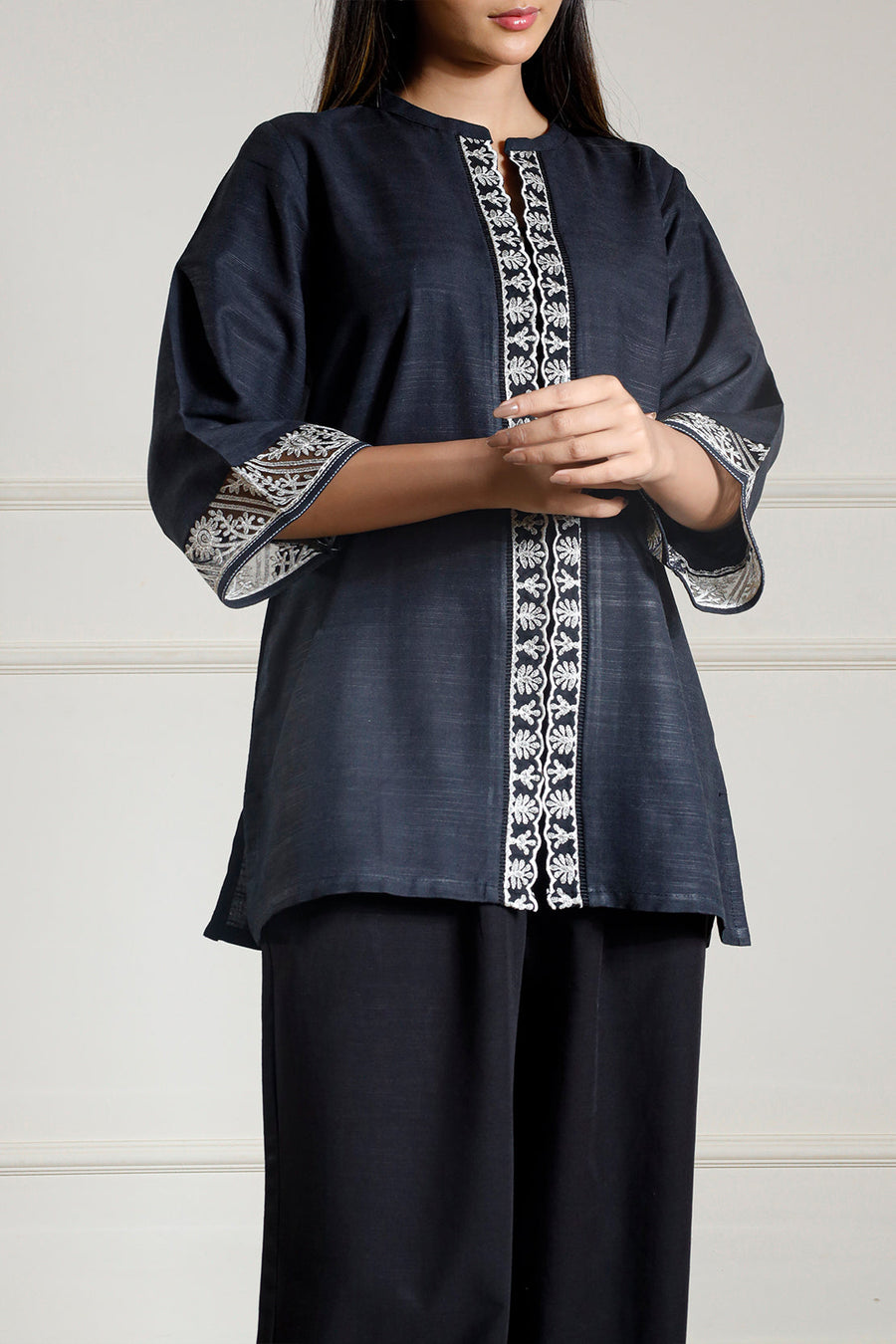 Solid Embroidered Cambric Stitched Shirt - Pehnaawaa