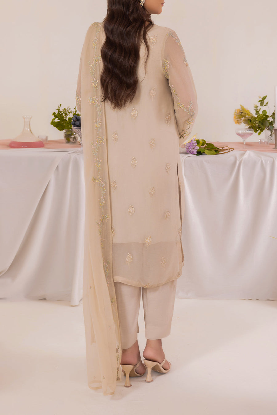 Solid Embroidered Stitched Chiffon Shirt - Pehnaawaa