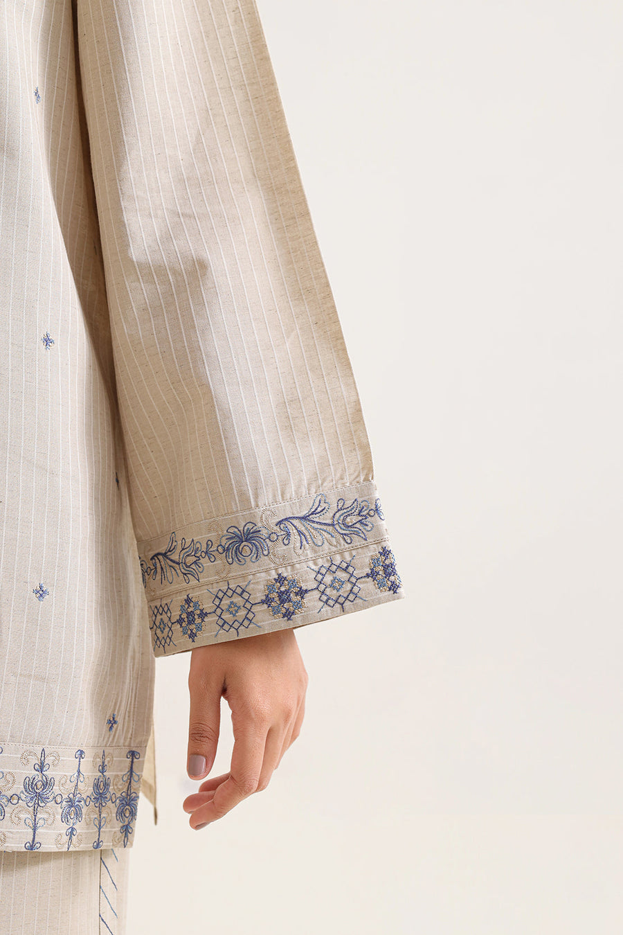 Solid Embroidered Cotton Linen Stitched 2 Piece (Shirt/Trouser) - Pehnaawaa