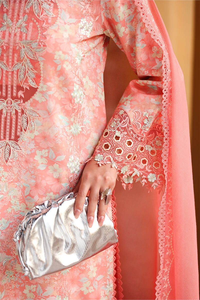 Safina Coral Printed Embroidered Lawn Suit with Embroidered Textured Dupatta