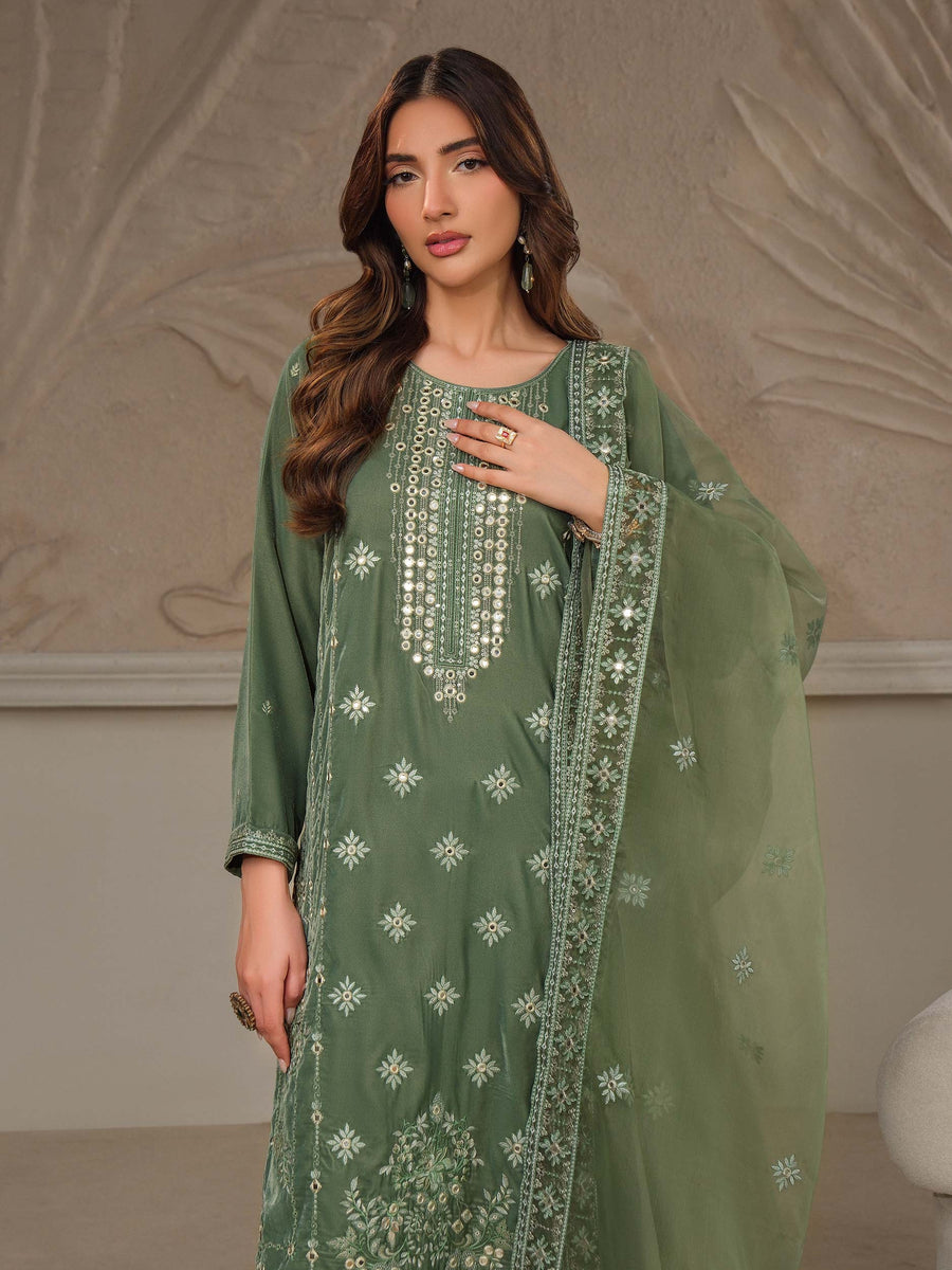 3 Piece Velvet Suit-Embroidered (Unstitched) - Pehnaawaa