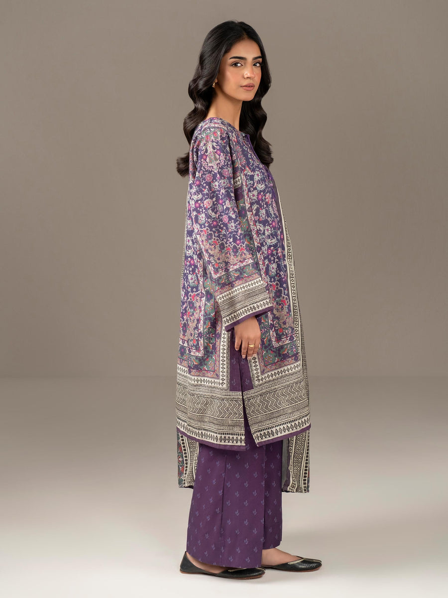 Plum Khaddar 3-Piece Suit | Floral Resham Embroidery