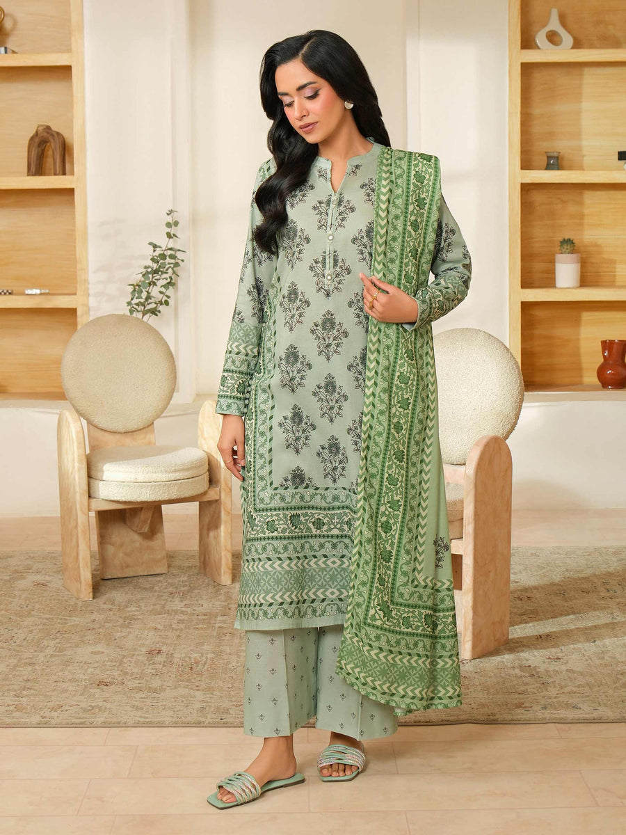 Sage Green Khaddar 3-Piece Salwar Suit | Floral Resham Embroidery