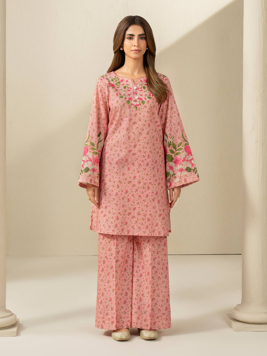 Tea Pink Khaddar 2-Piece Suit | Floral Printed