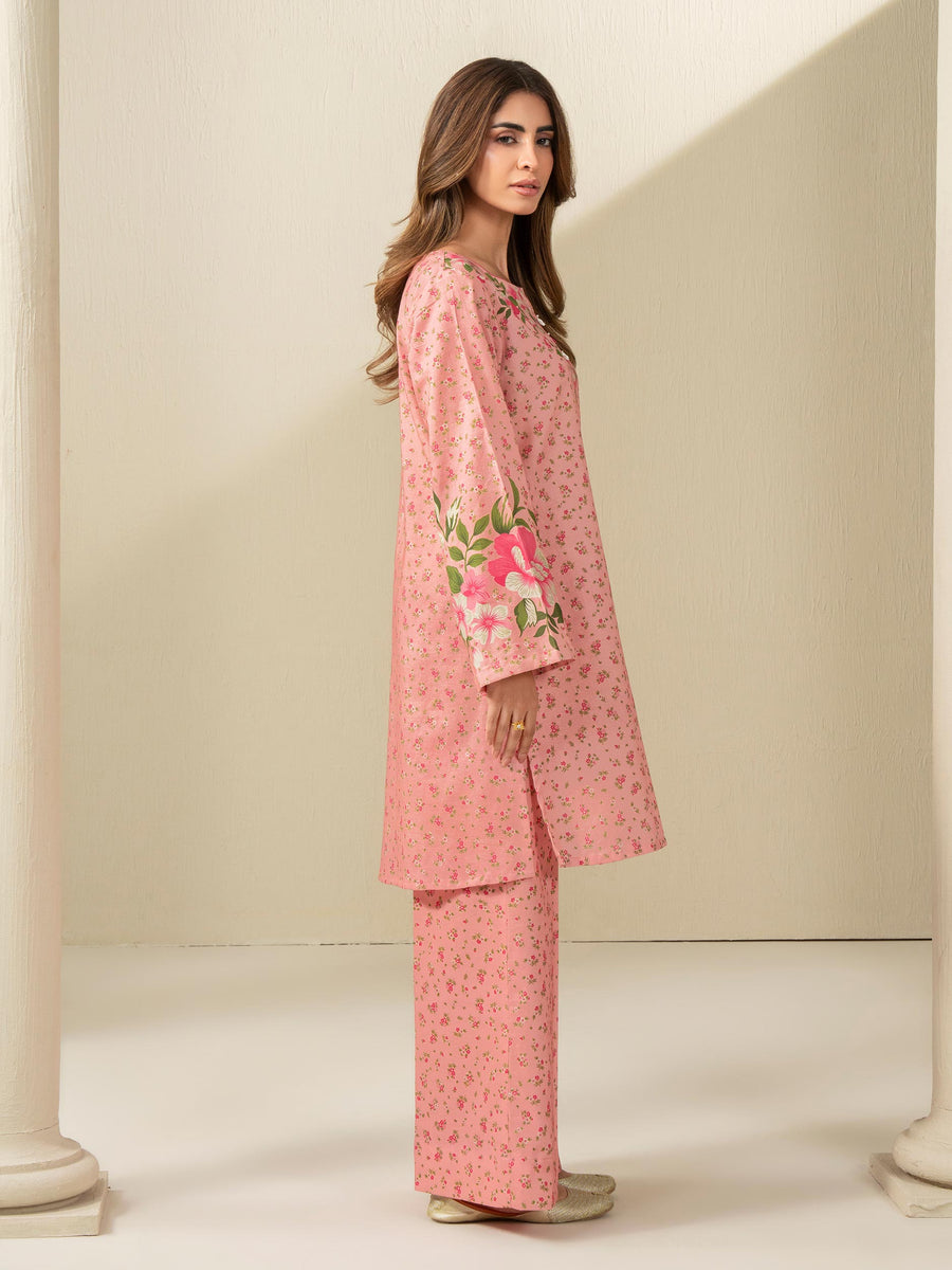 Tea Pink Khaddar 2-Piece Suit | Floral Printed